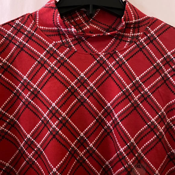 Karen Scott Red Long Sleeve Plaid High Neck Top NWT - Picture 8 of 8